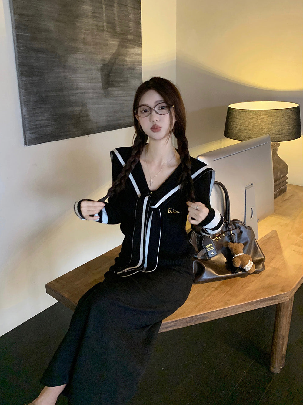 【tops】ネイビーカラーニットG23607