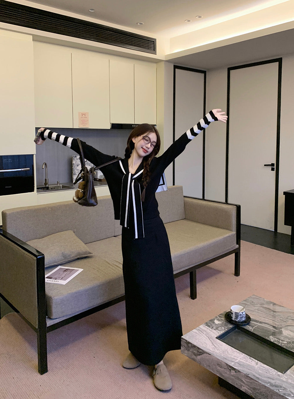 【tops】ネイビーカラーニットG23607