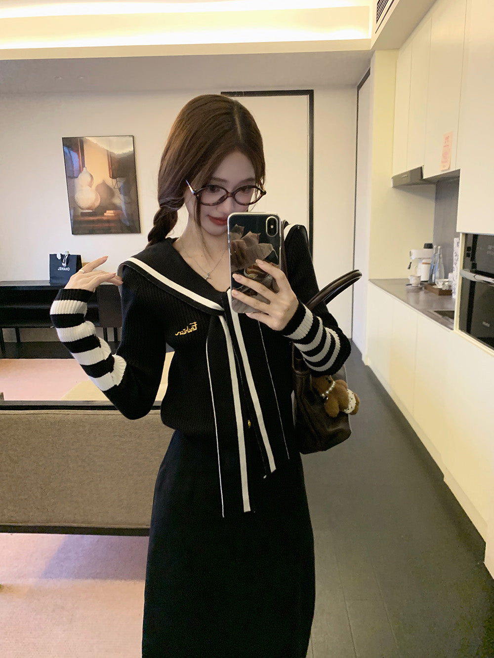 【tops】ネイビーカラーニットG23607