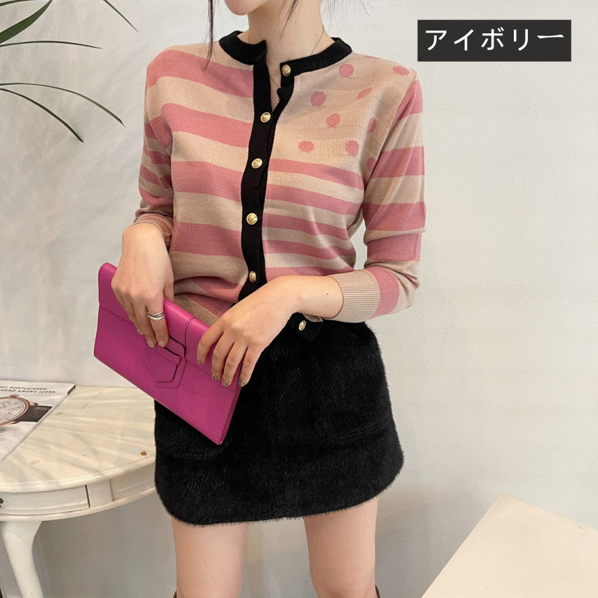 【tops】ストライプ柄長袖ニットG23616