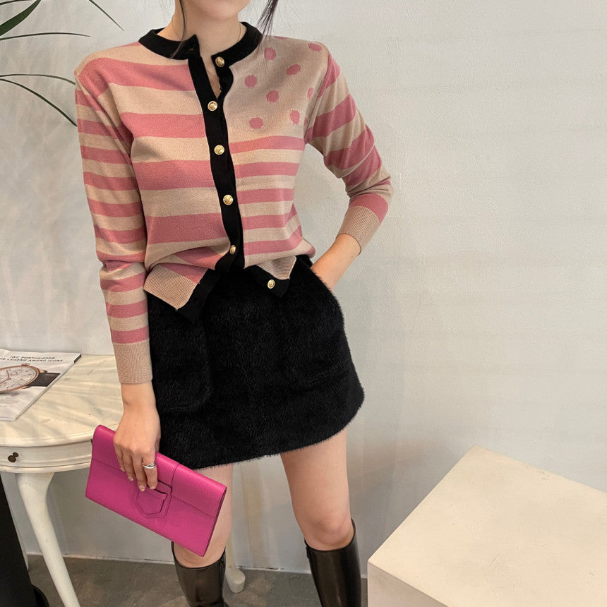 【tops】ストライプ柄長袖ニットG23616