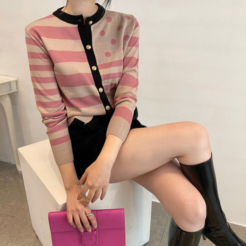 【tops】ストライプ柄長袖ニットG23616