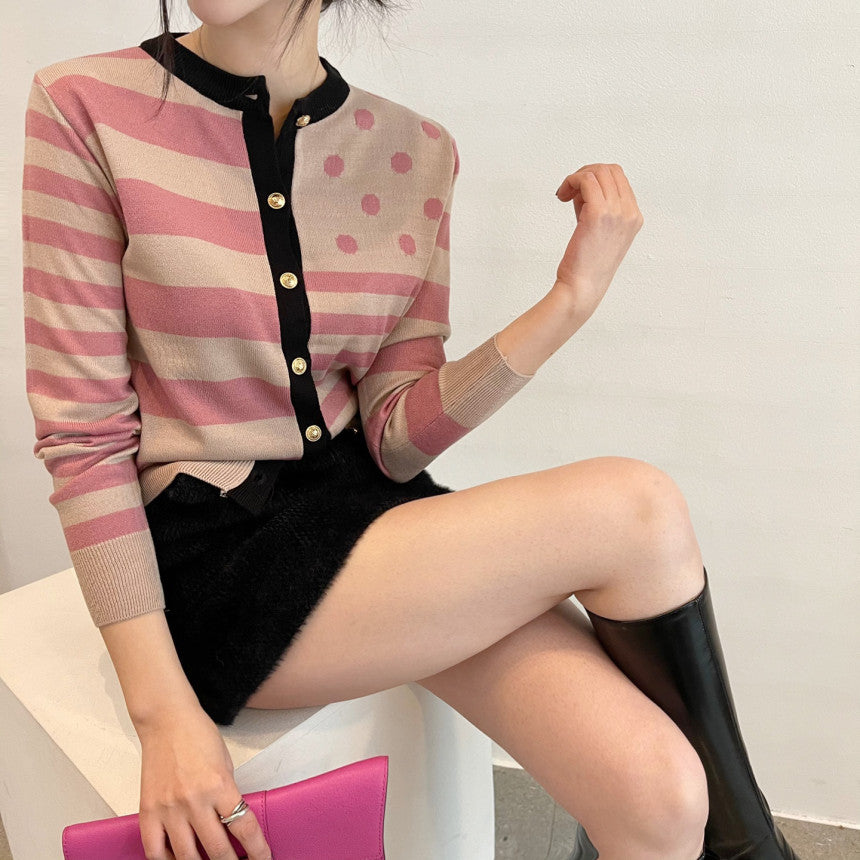 【tops】ストライプ柄長袖ニットG23616