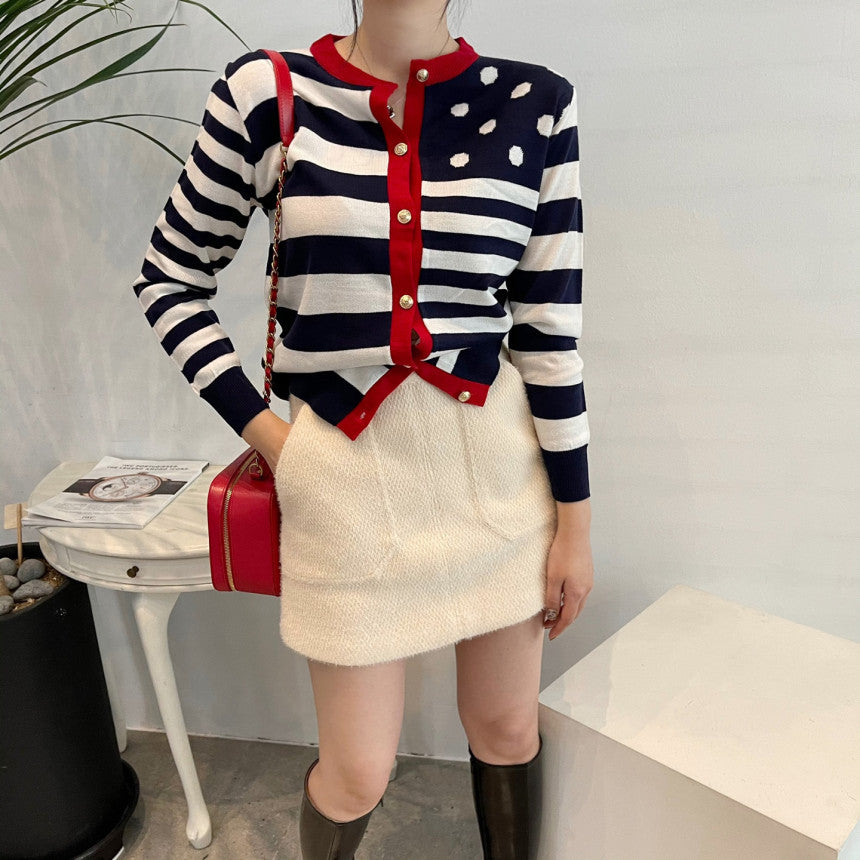 【tops】ストライプ柄長袖ニットG23616