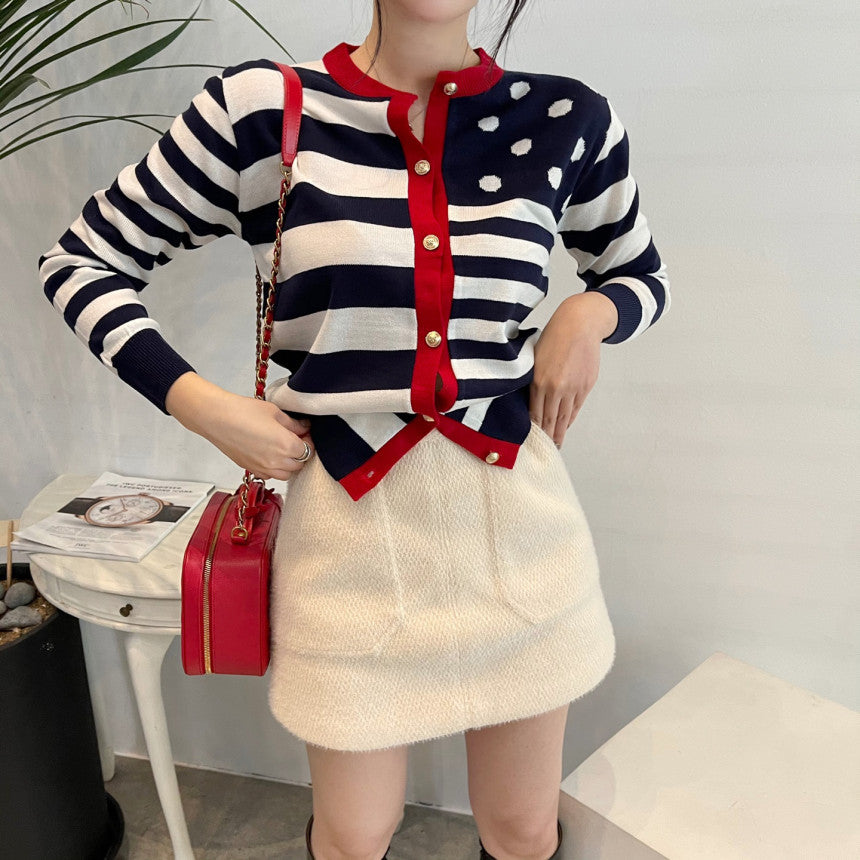 【tops】ストライプ柄長袖ニットG23616