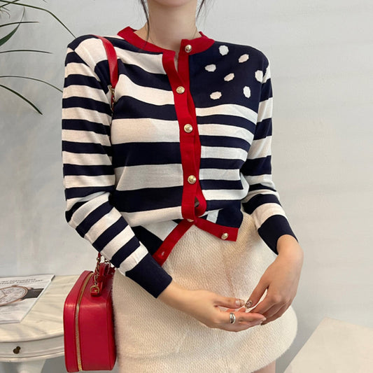 【tops】ストライプ柄長袖ニットG23616