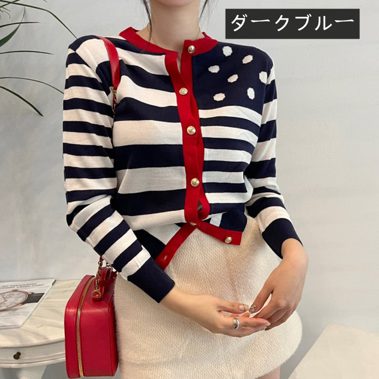 【tops】ストライプ柄長袖ニットG23616