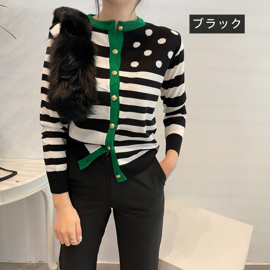 【tops】ストライプ柄長袖ニットG23616