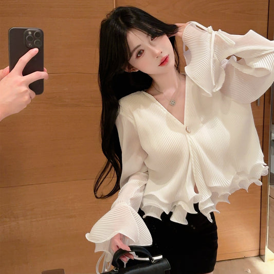 【tops】Vネック長袖ブラウスG23628