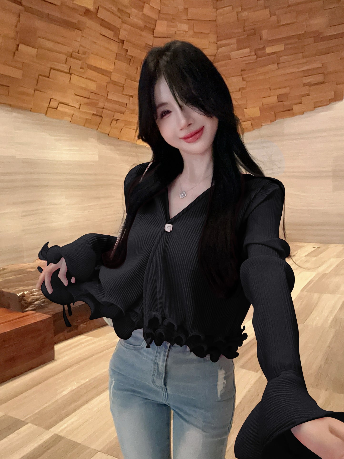 【tops】Vネック長袖ブラウスG23628