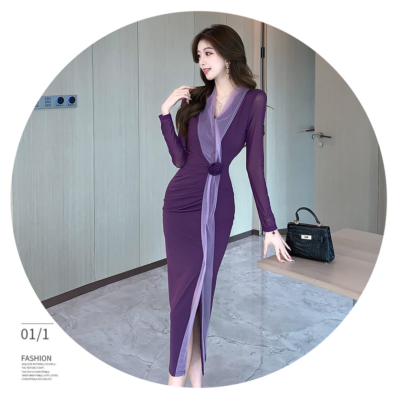 【dress】Vネック長袖デートワンピースG23632