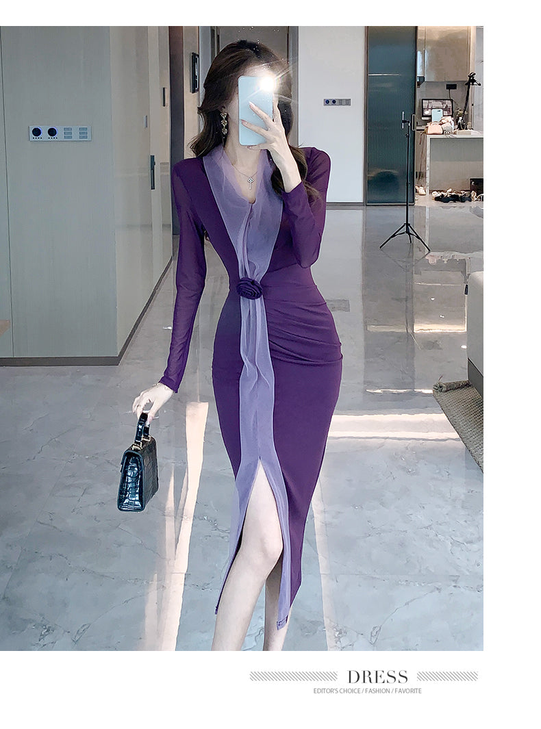 【dress】Vネック長袖デートワンピースG23632