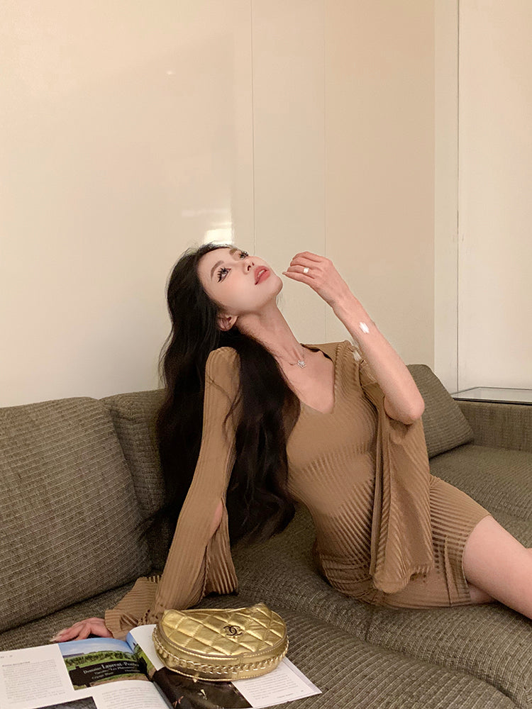 【dress】フレアスリーブVネックワンピースG23652