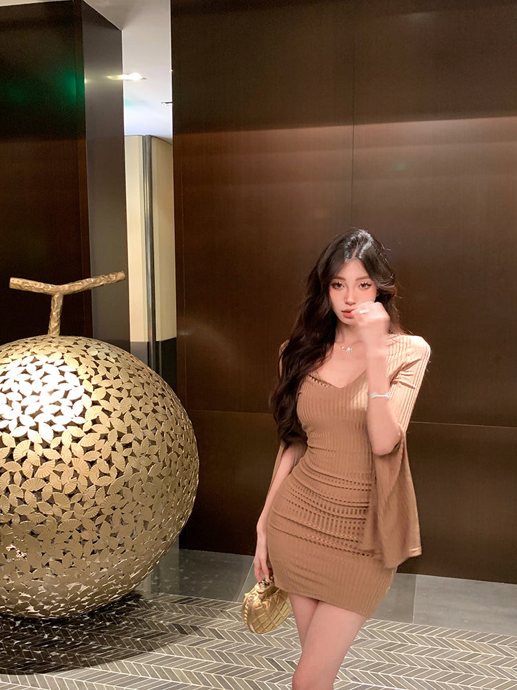 【dress】フレアスリーブVネックワンピースG23652