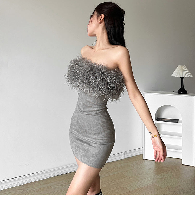 【dress】ファー切り替えワンピースG23654