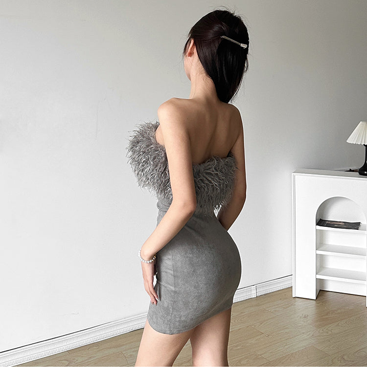 【dress】ファー切り替えワンピースG23654