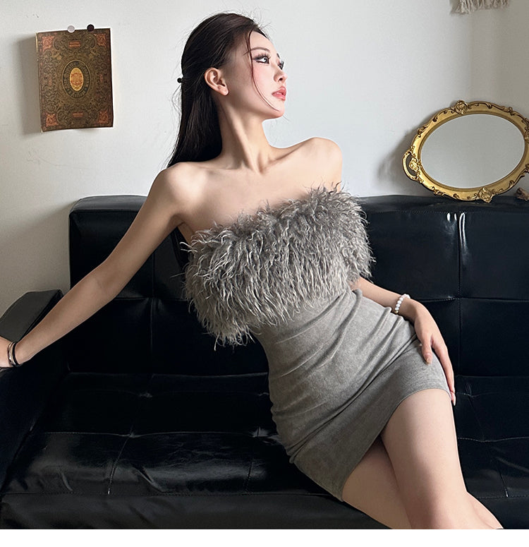 【dress】ファー切り替えワンピースG23654