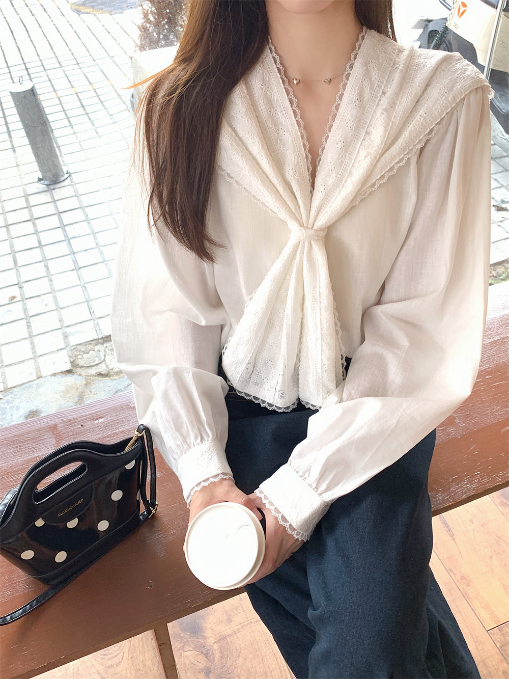 【tops】レース長袖ブラウスG23664