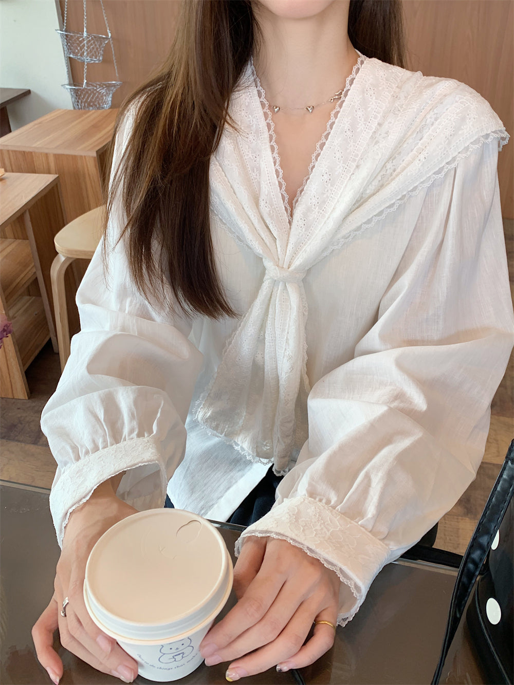 【tops】レース長袖ブラウスG23664