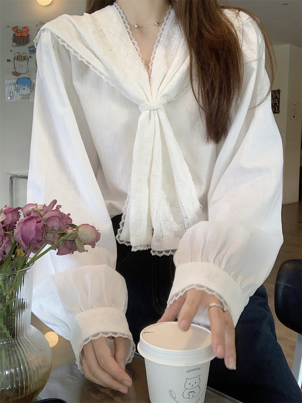 【tops】レース長袖ブラウスG23664