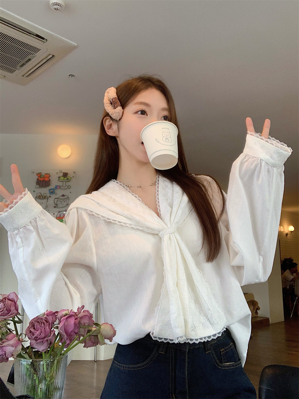 【tops】レース長袖ブラウスG23664