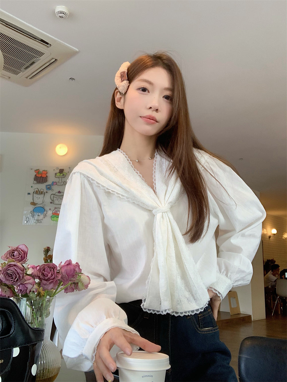 【tops】レース長袖ブラウスG23664