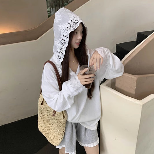 【tops】レース切り替え長袖TシャツG23665