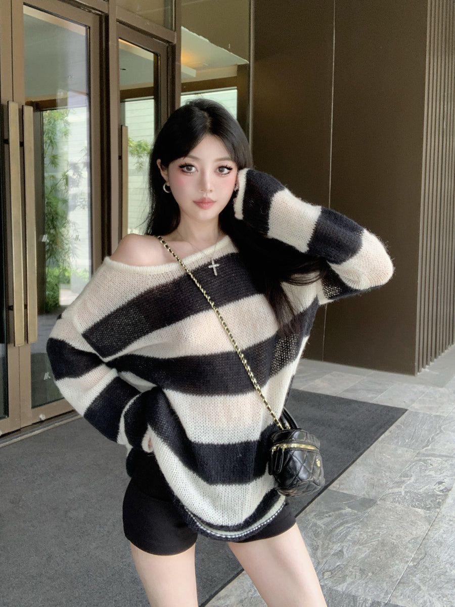 【tops】ストライプ柄ニットG23679