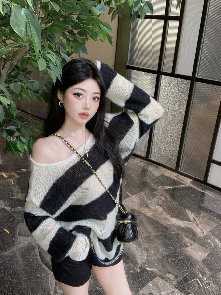 【tops】ストライプ柄ニットG23679