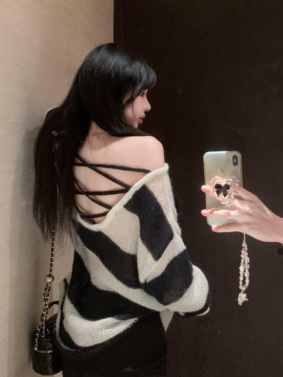 【tops】ストライプ柄ニットG23679