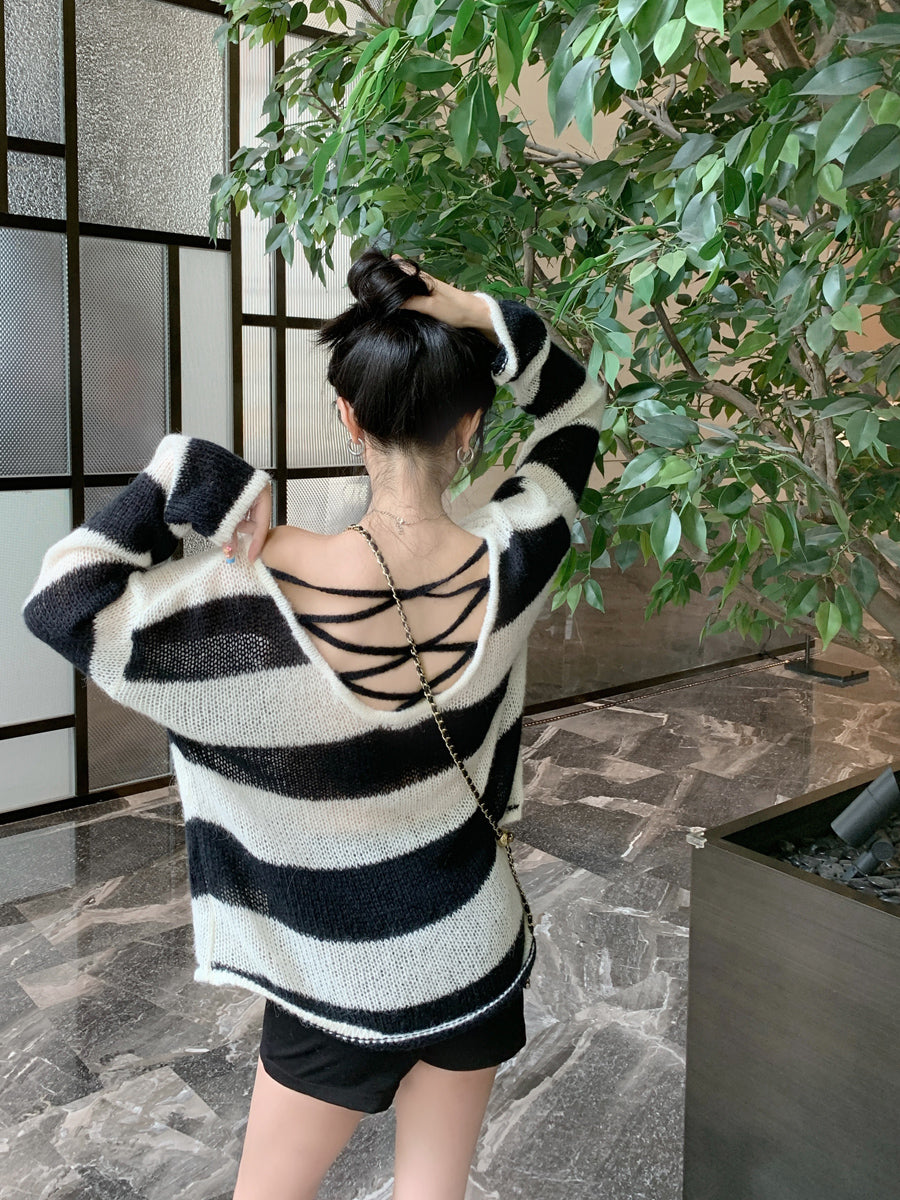 【tops】ストライプ柄ニットG23679