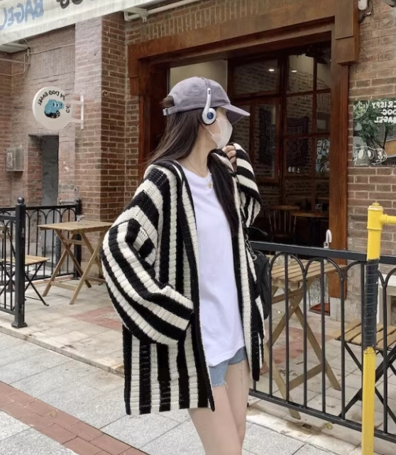 【outer】フード付きニットカーディガンG23684