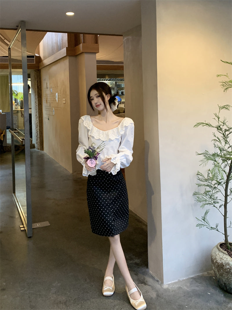 【tops】フリル長袖ブラウスG23685