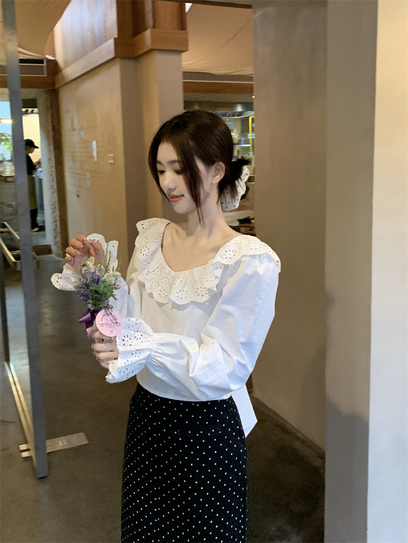 【tops】フリル長袖ブラウスG23685