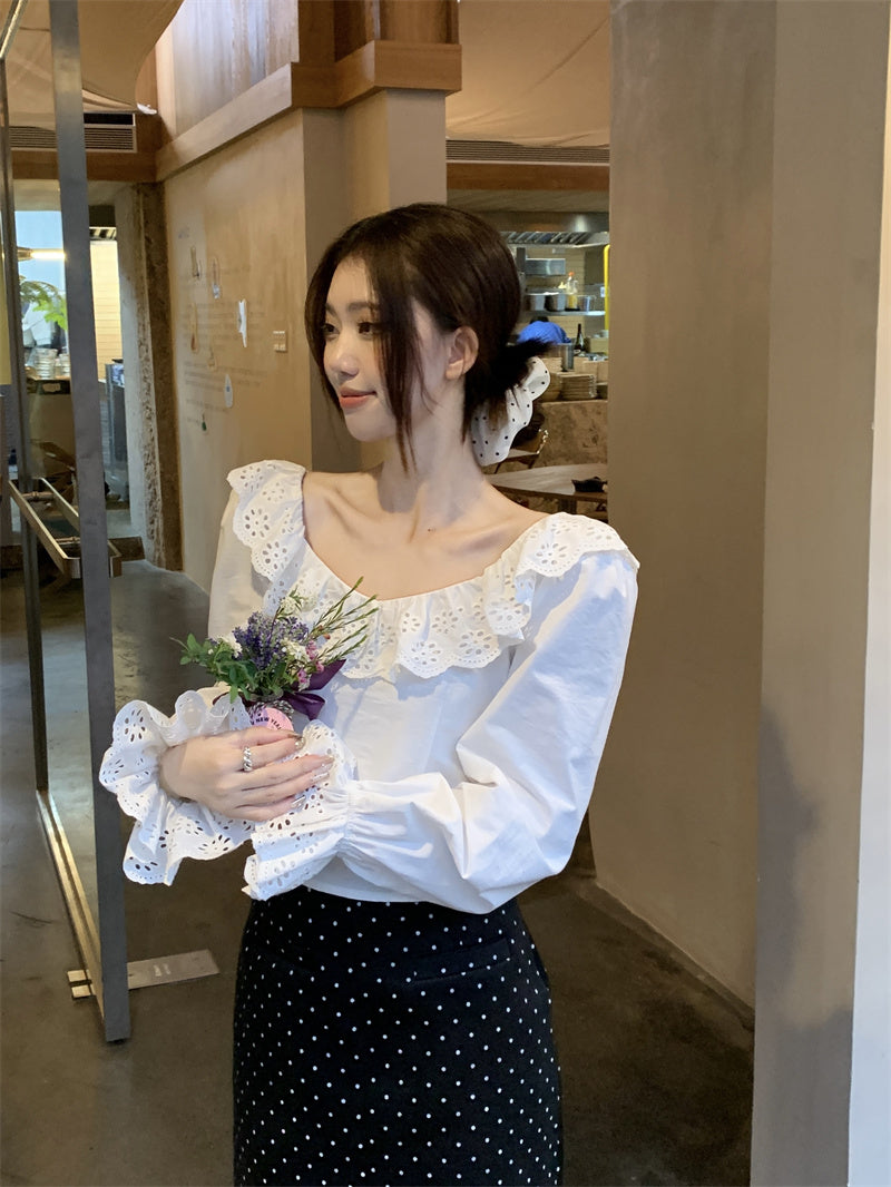 【tops】フリル長袖ブラウスG23685