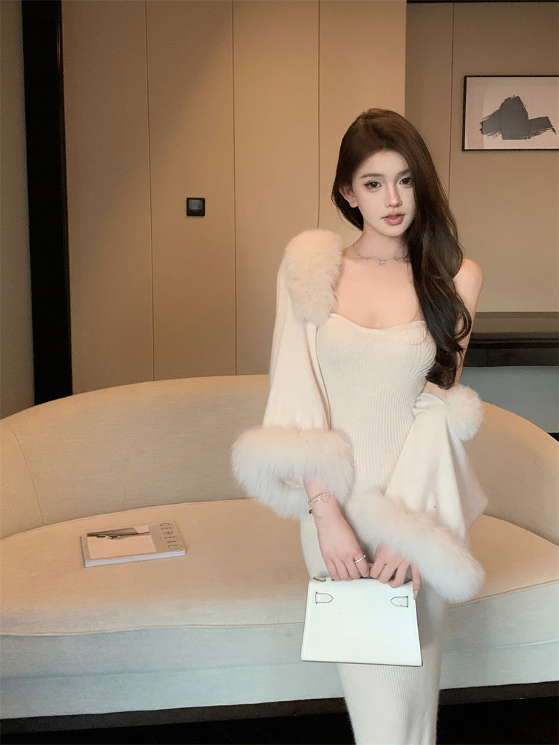 【outer】ファー切り替えニットカーディガンG23692