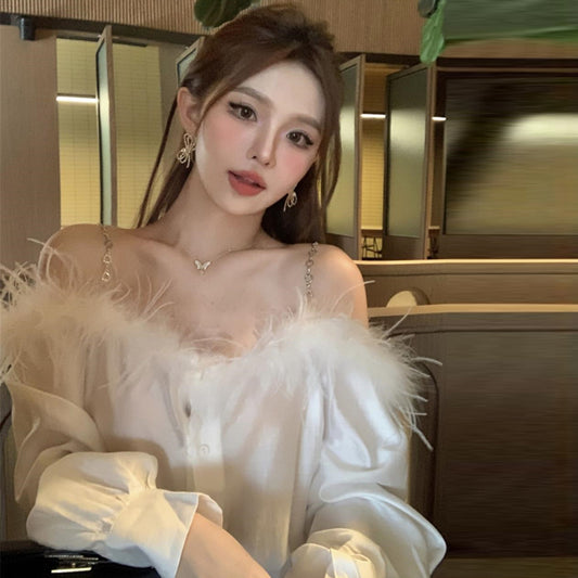 【tops】ファーボートネックブラウスG23706