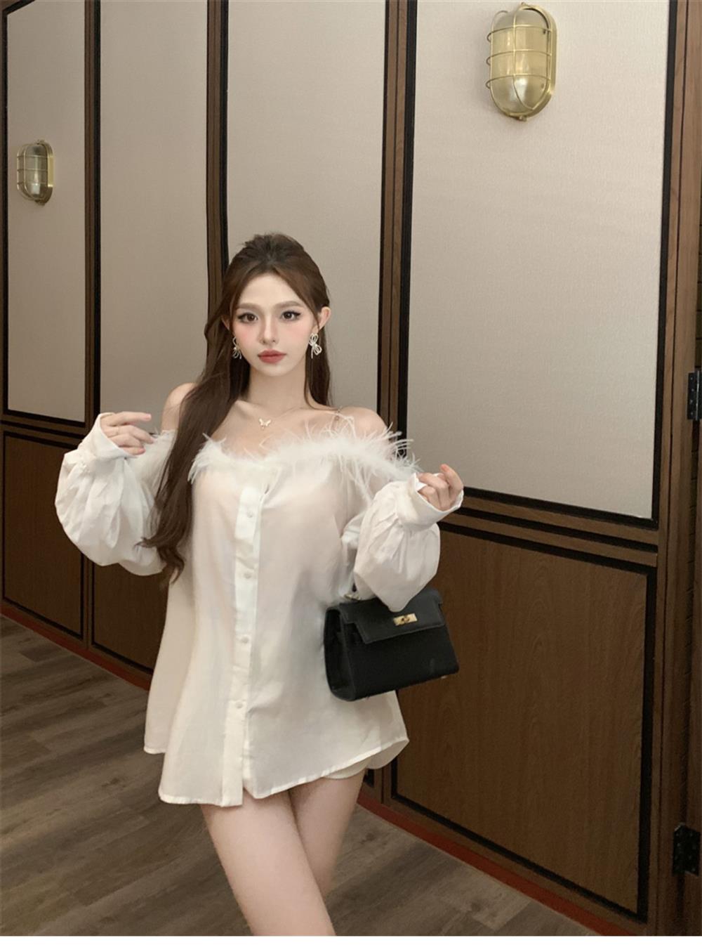 【tops】ファーボートネックブラウスG23706