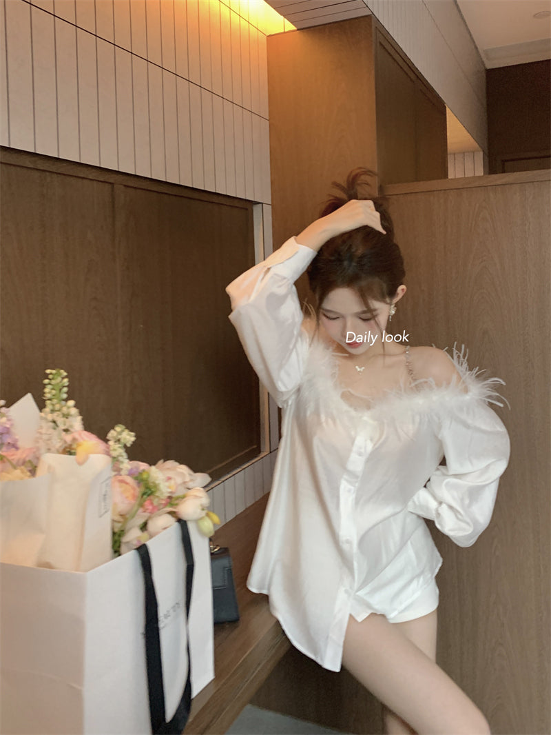 【tops】ファーボートネックブラウスG23706