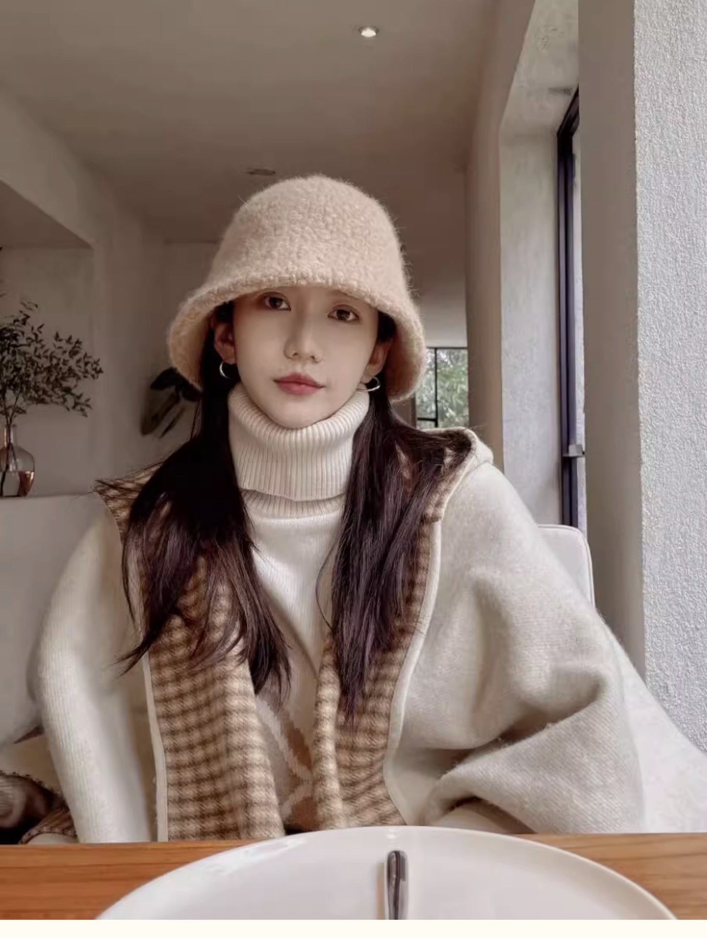 【outer】フード付きノースリーブニットケープアウターG23708