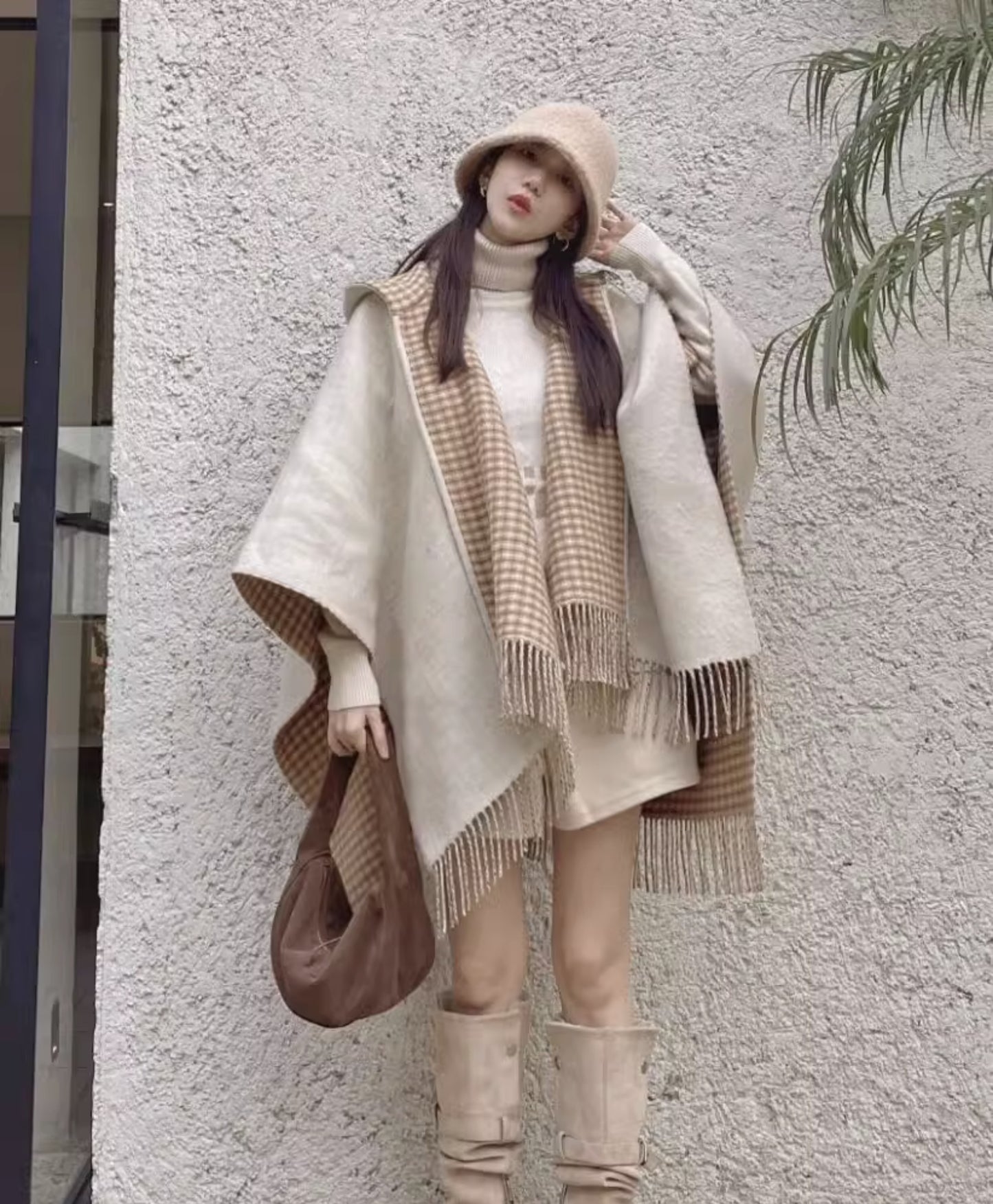 【outer】フード付きノースリーブニットケープアウターG23708