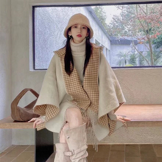 【outer】フード付きノースリーブニットケープアウターG23708