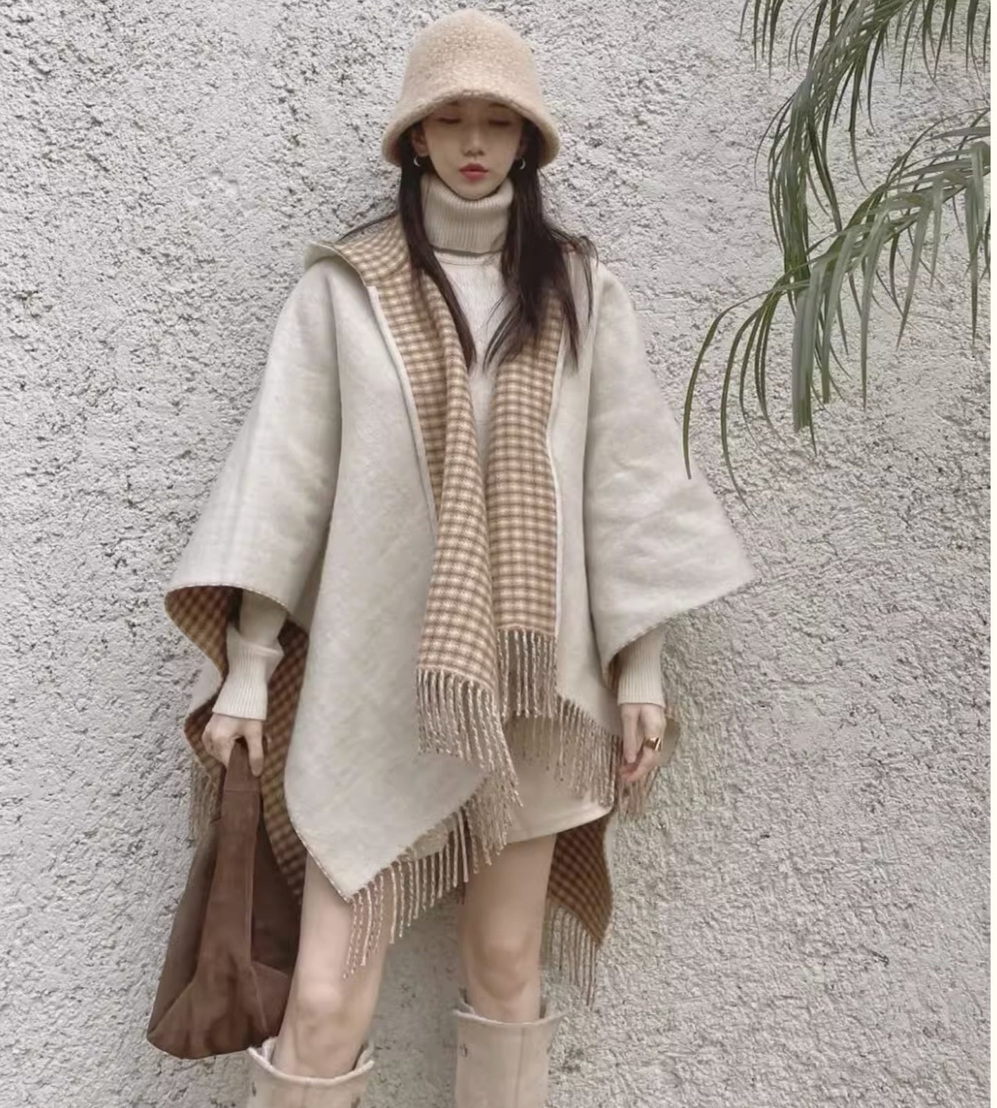 【outer】フード付きノースリーブニットケープアウターG23708