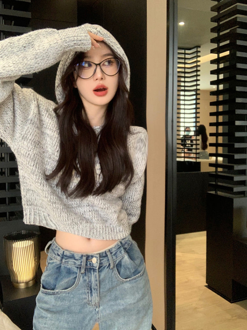 【tops】フード付き秋ニットセーターG23795