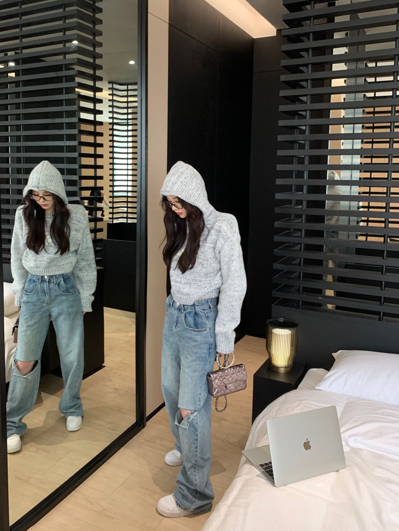 【tops】フード付き秋ニットセーターG23795