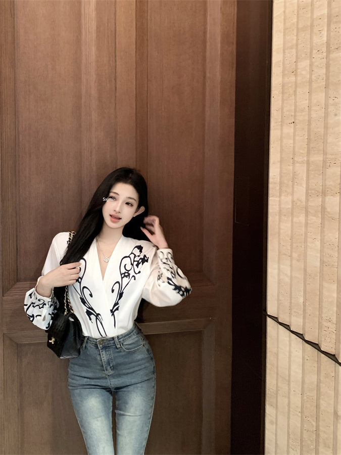 【tops】Vネック長袖シャツG23797