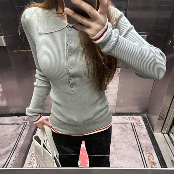 【tops】POLOネック長袖ニットセーターG23800