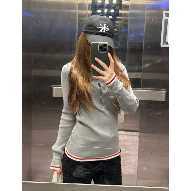 【tops】POLOネック長袖ニットセーターG23800