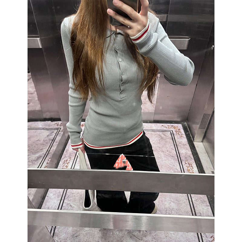 【tops】POLOネック長袖ニットセーターG23800