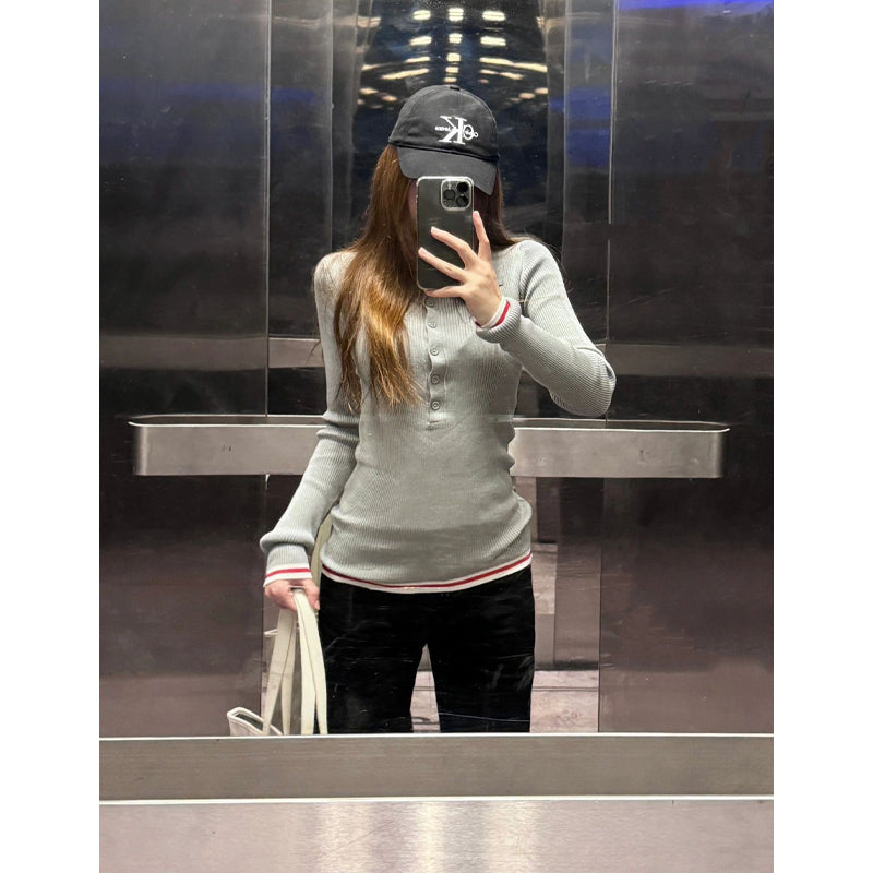 【tops】POLOネック長袖ニットセーターG23800